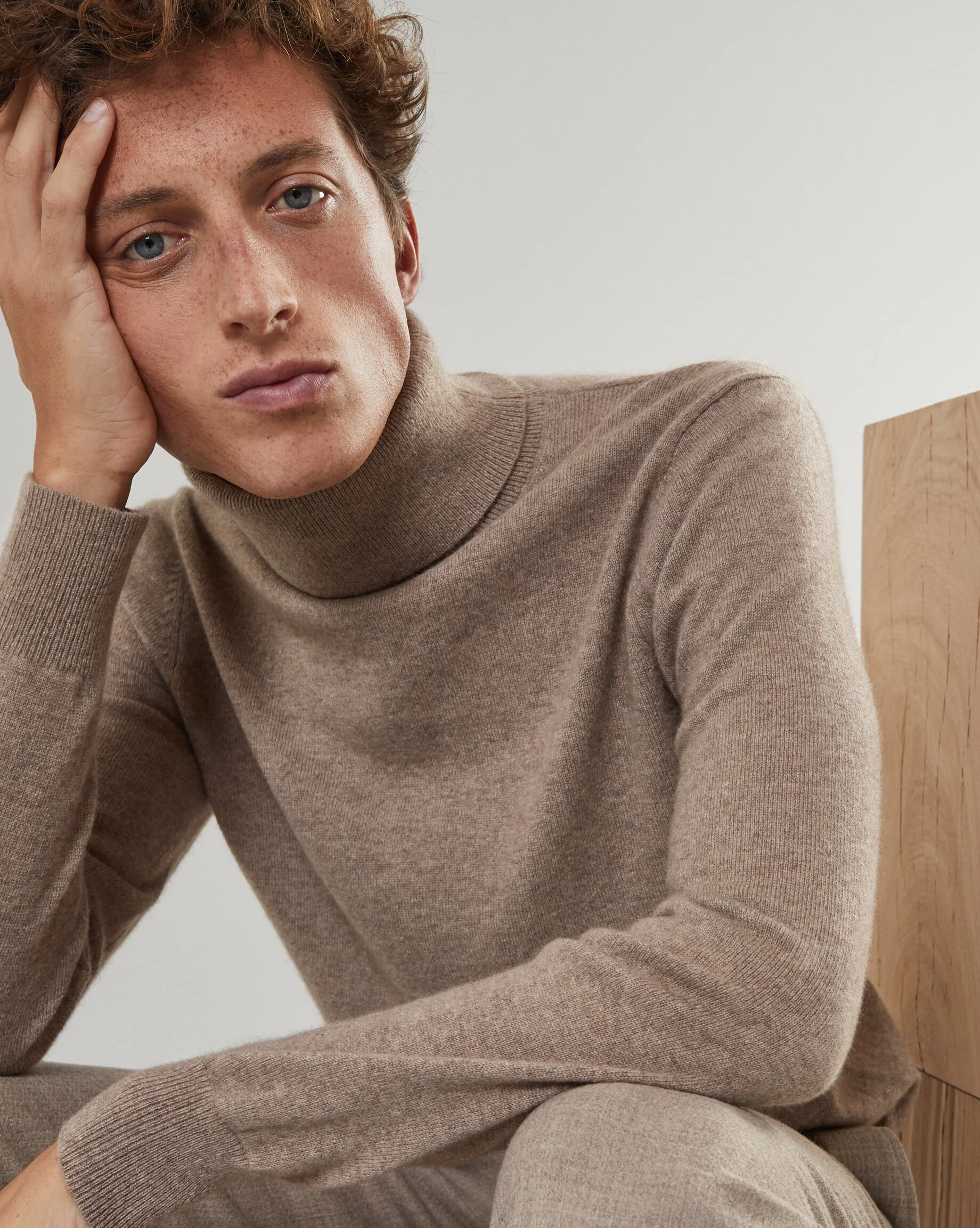 Pull homme col roulé en cachemire 2 fils | Marron