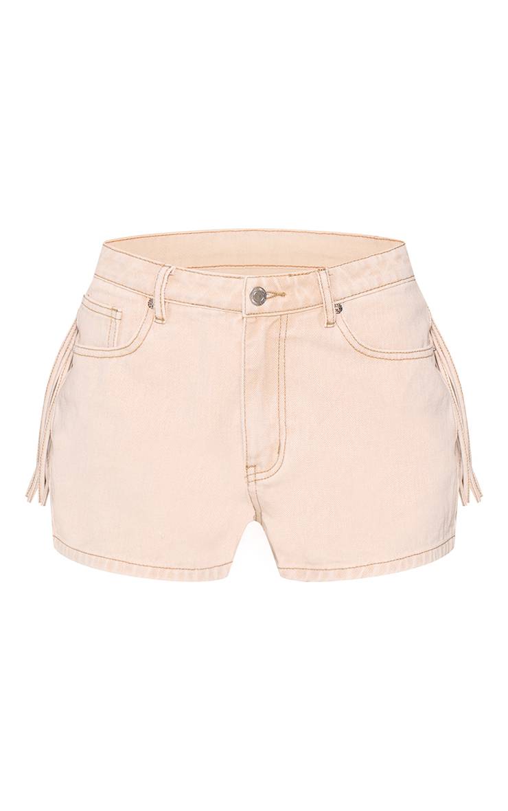 Washed Stone Short En Denim Taille Haute Avec Détail À Franges