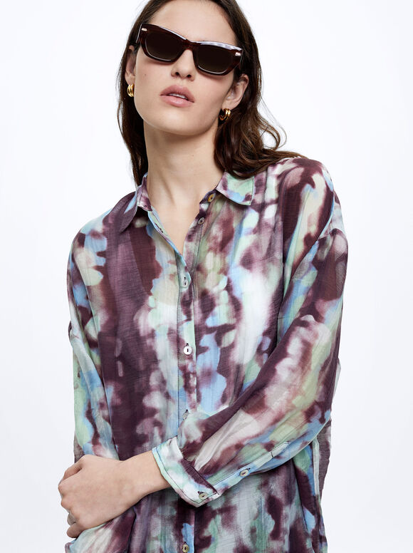 Camisa estampada em liocel - Marrom