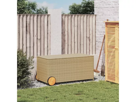 Boîte de rangement de jardin et roues mélange beige 190L rotin