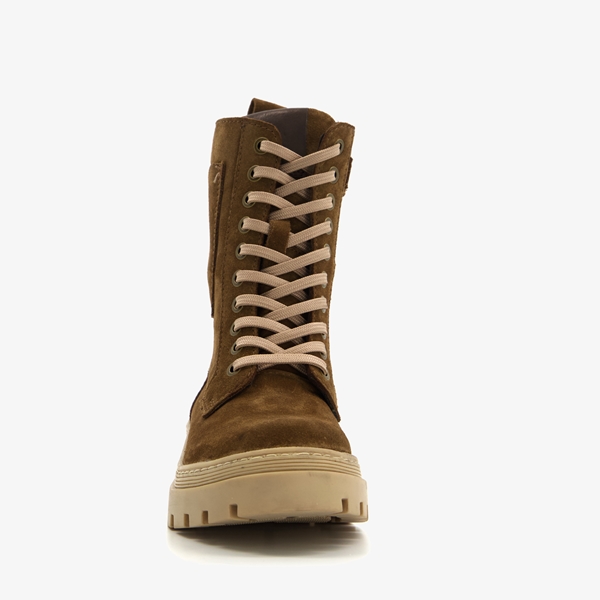 Groot suède meisjes veterboots bruin/beige