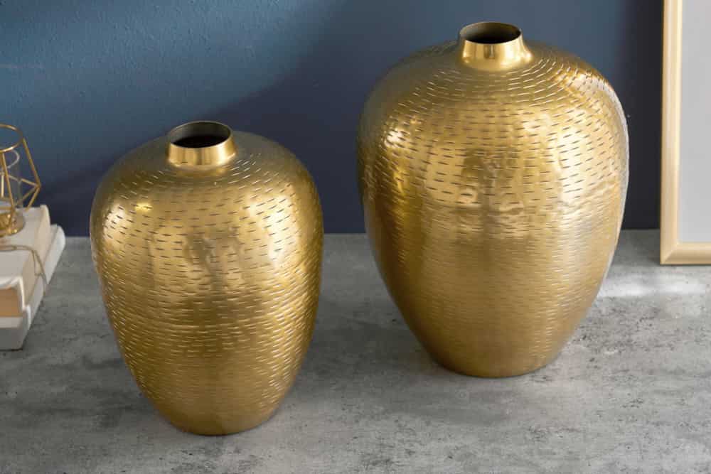 Elegantes Vasen 2er Set ORIENTAL 32cm gold im Rice Hammerschlag Design