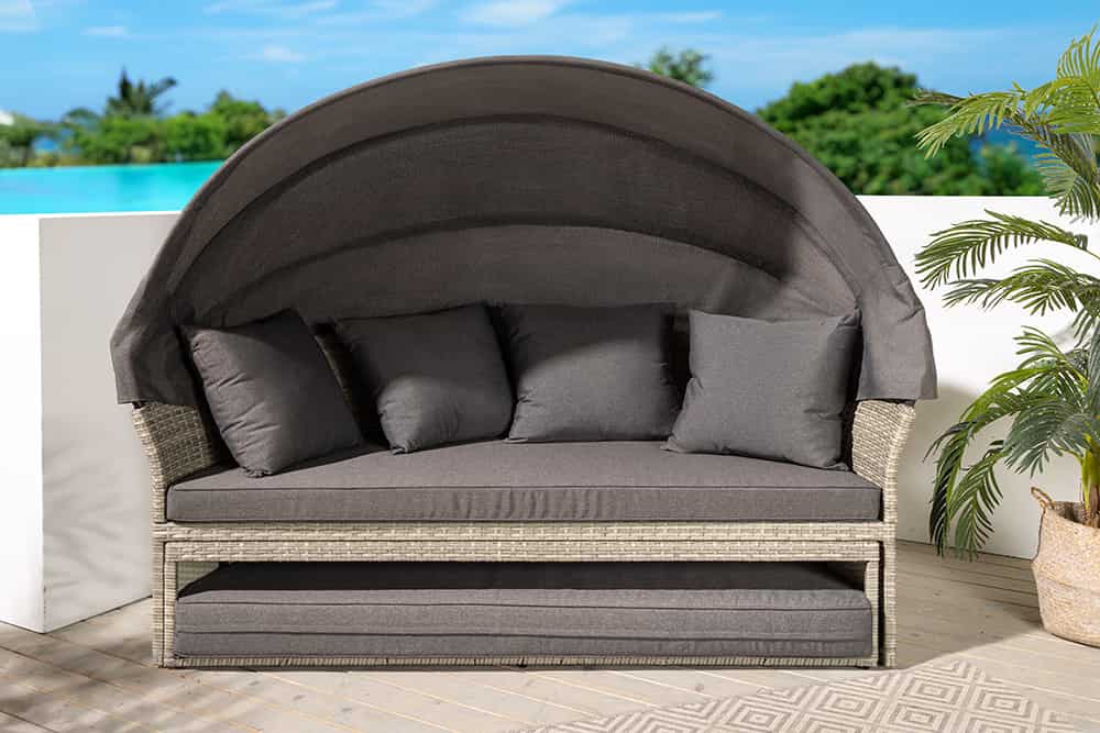 Outdoor Sonneninsel PLAYA LIVING 165cm hellgrau Polyrattan Aluminium inklusive Kissen wetterfest