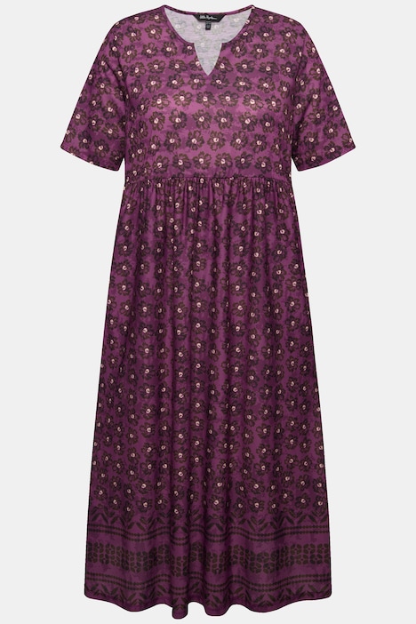 Jerseykleid, A-Linie, florales Muster, Tunika-Ausschnitt