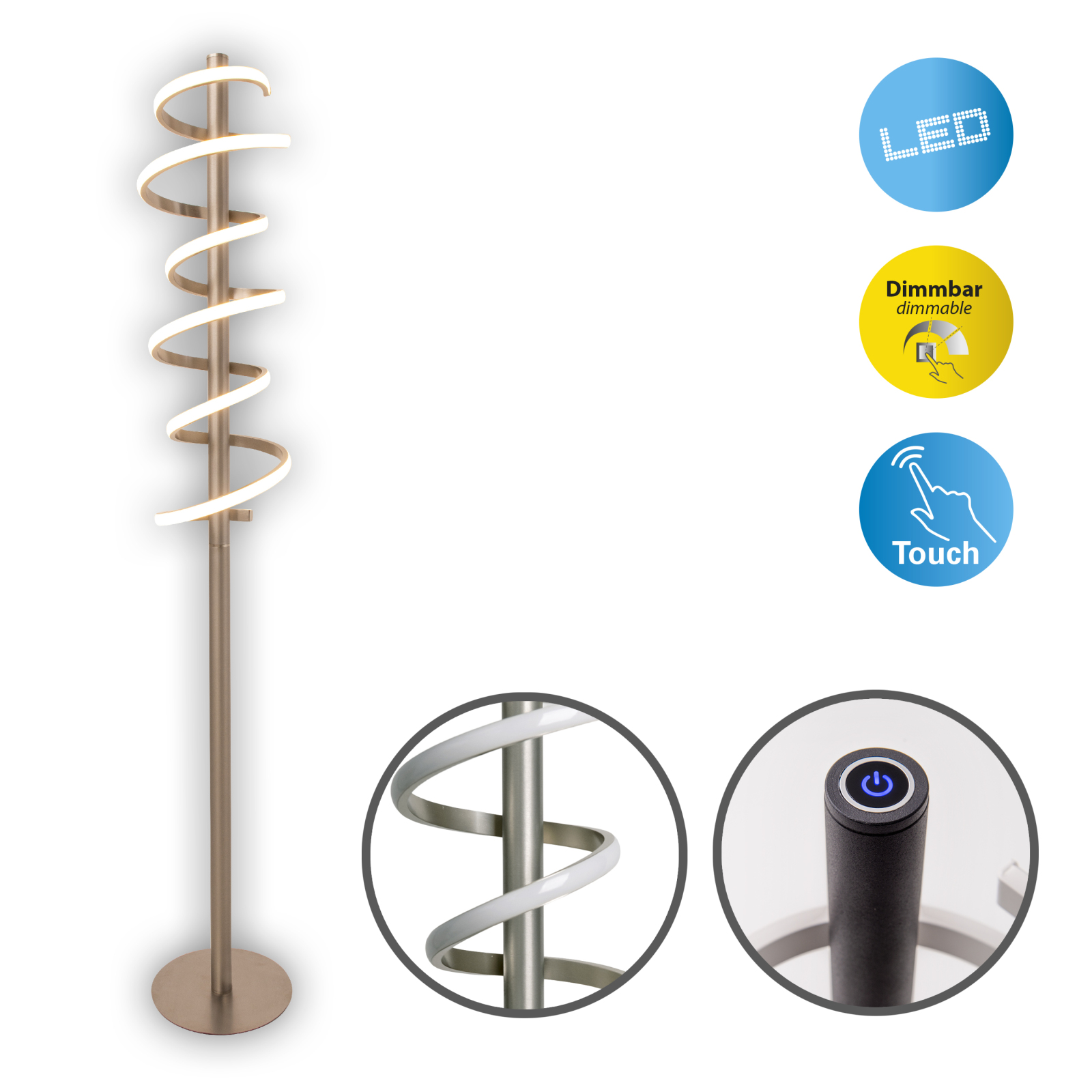 LED-Stehleuchte BELLEZA - stahlfarben - dimmbar - 140 cm