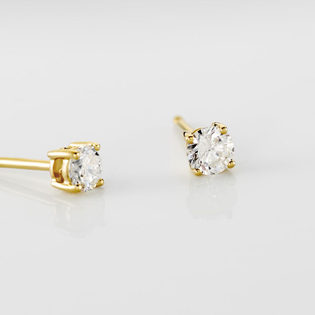 Boucles D'oreilles Puces Or Jaune Diamants Synthetique