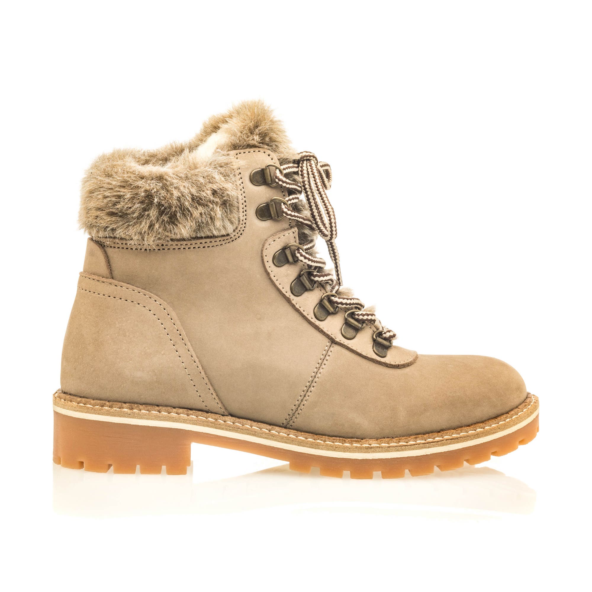 Bottines à lacets Femme en cuir taupe