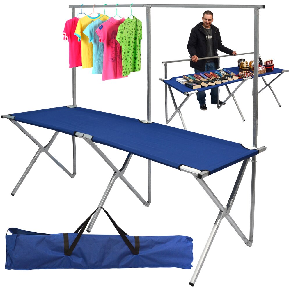 Faltbarer Verkaufsstand mit höhenverstellbarer Kleiderstange Metall Flohmarkt-Tisch ca.205x67cm Bla