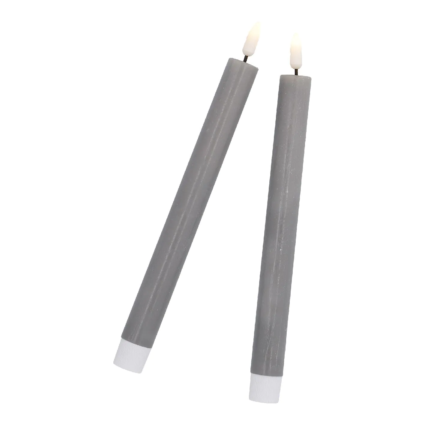 2er Set LED-Stabkerze Rustik, grau, 24.5 cm