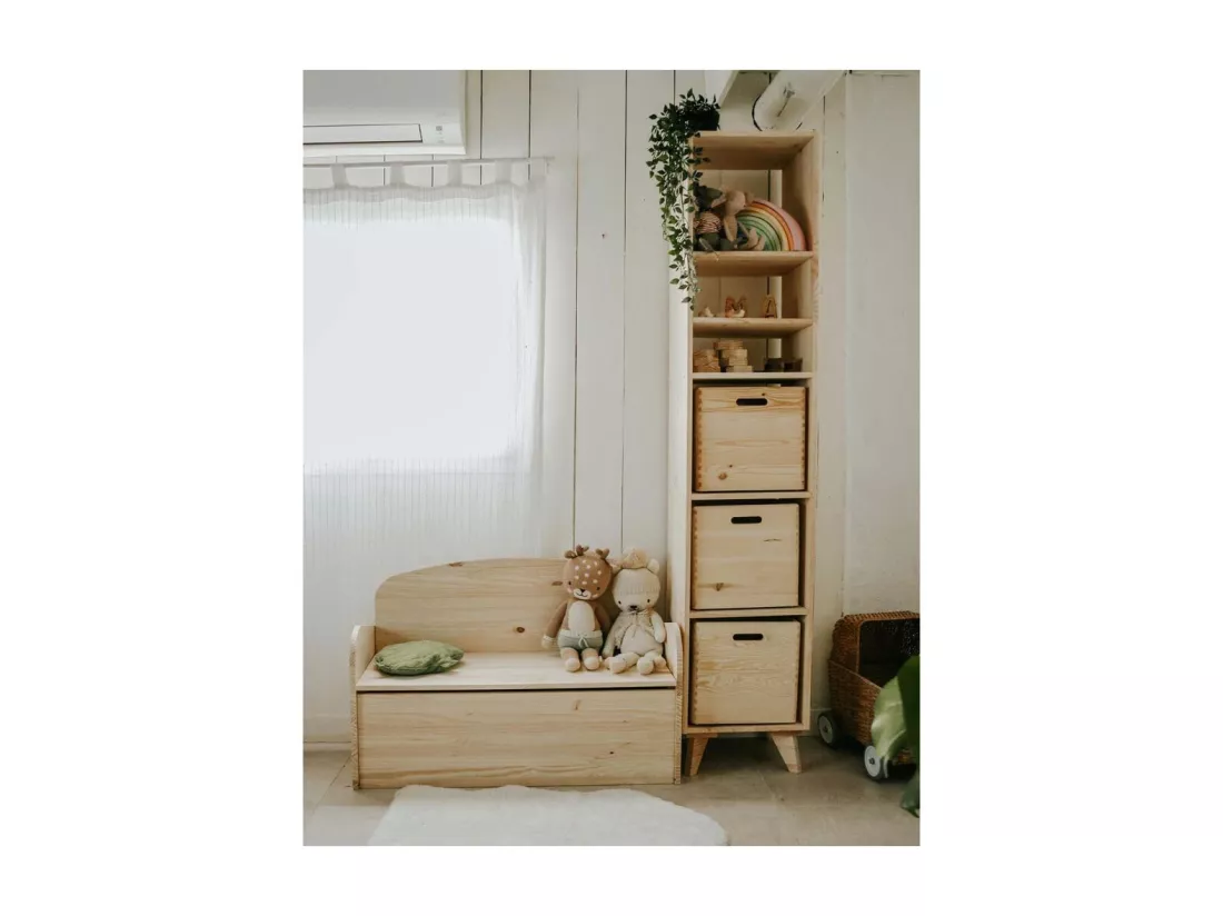 Banc coffre de rangement en pin brut 78 litres