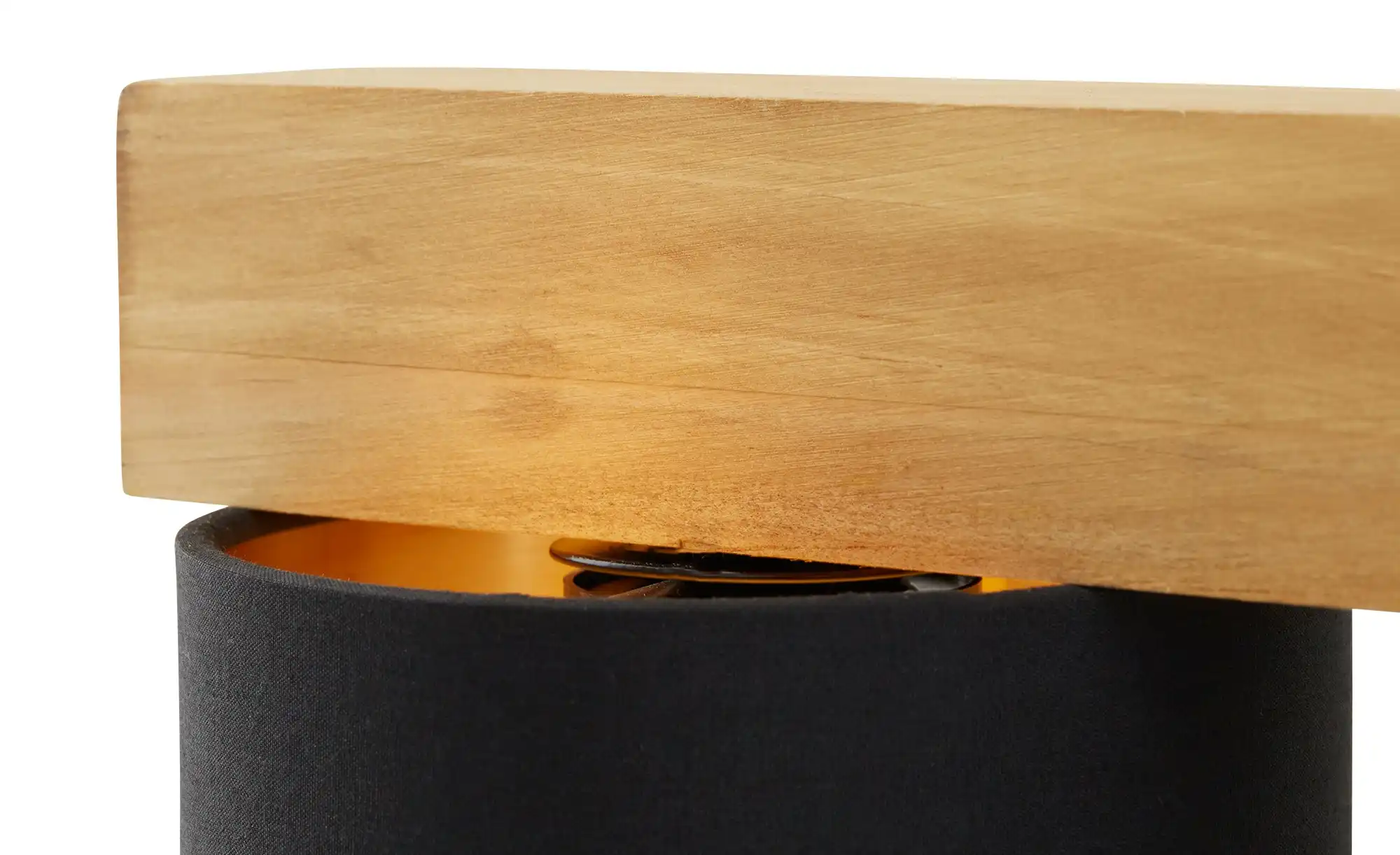 Trio Pendelleuchte, 4-flammig, Holz/ Stoffschirm schwarz/goldfarben