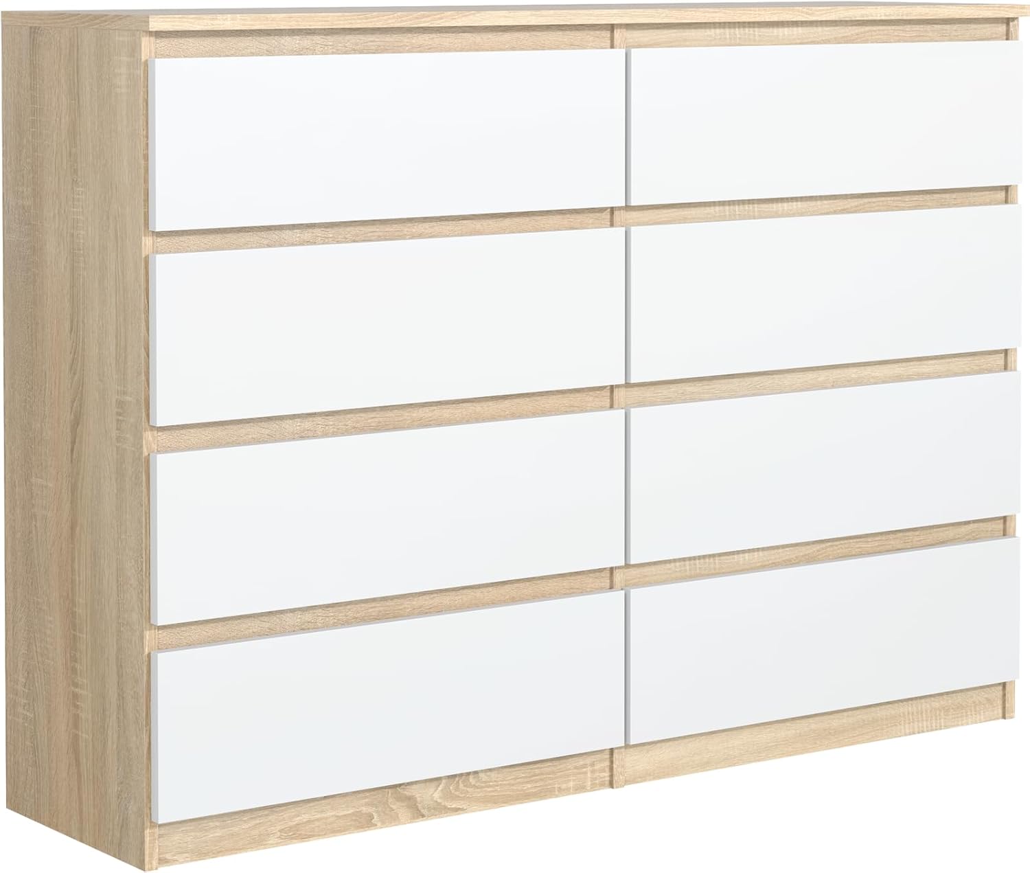 meble masztalerz Kommode 120 cm Breit - Modernes Sideboard - Schrank mit 8 Schubladen - Schubladenschrank - Kommodenschrank für Wohnzimmer, Flur, Schlafzimmer - Sonoma Weiß 120x101,5x39 cm