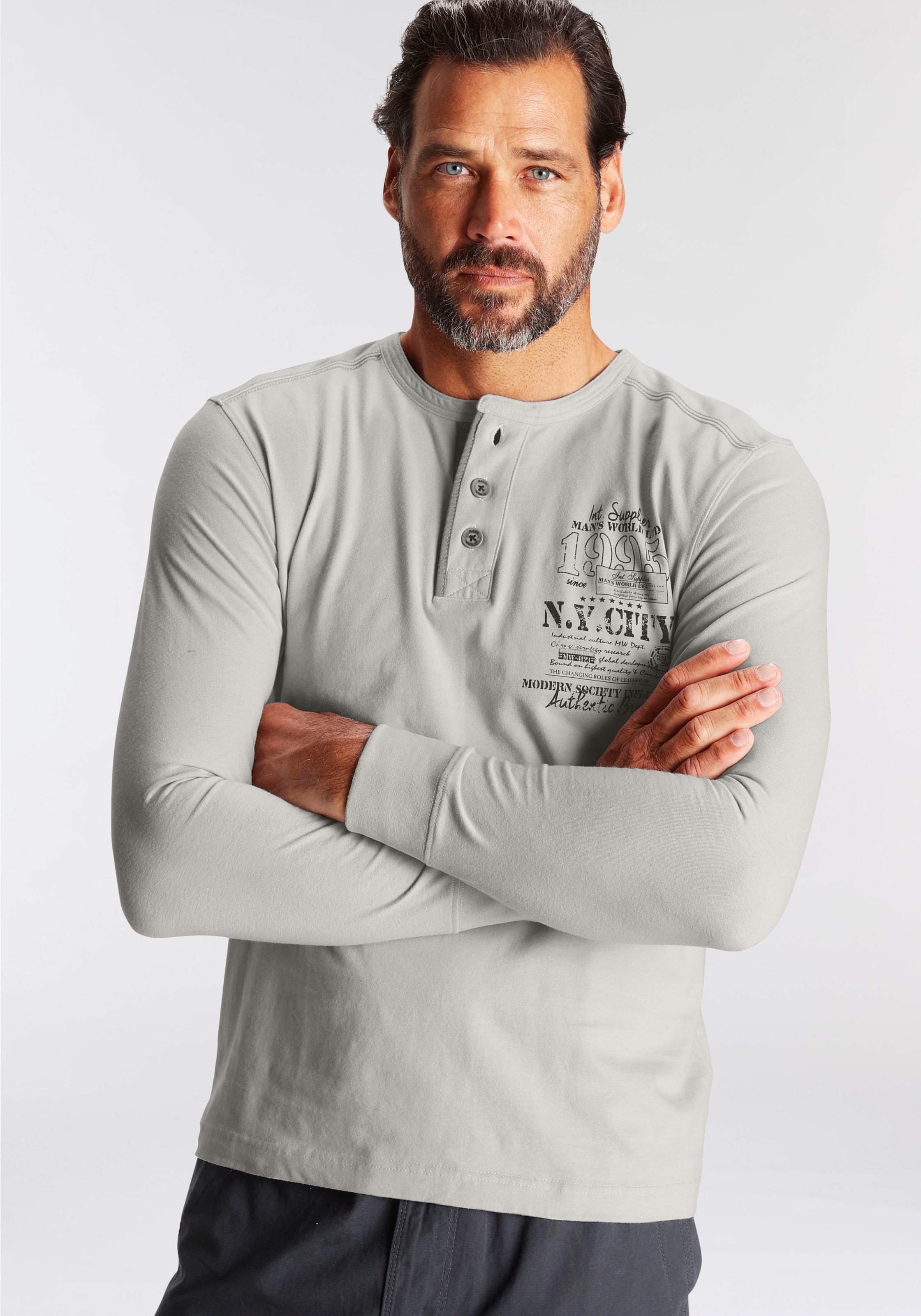Man's World Henleyshirt , Langarm,  mit lässigem Print,  Rundhalsausschnitt mit Knopfleiste