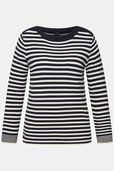 Pullover, Feinstrick, Ringel, U-Boot-Ausschnitt, Langarm