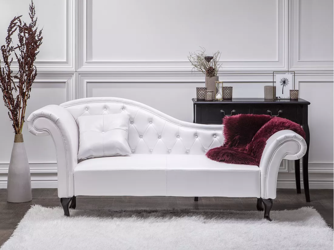 Chaise longue Chesterfield en cuir PU blanc LATTES