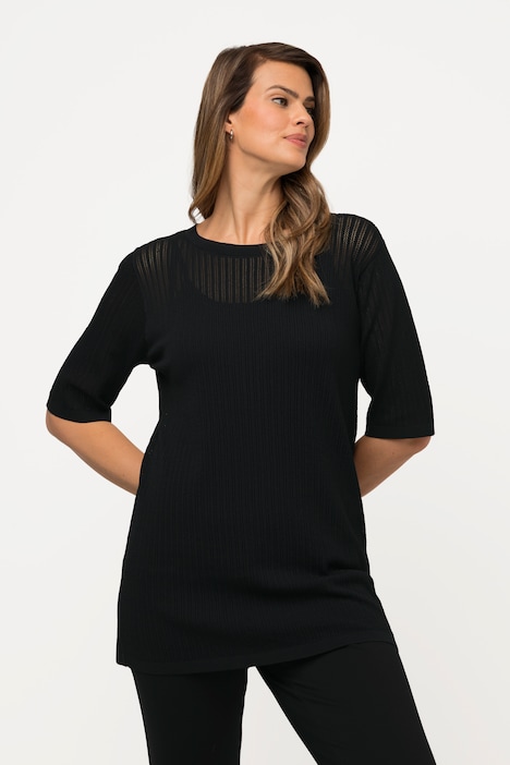Pullover, Strukturstreifen, Rundhals, Halbarm