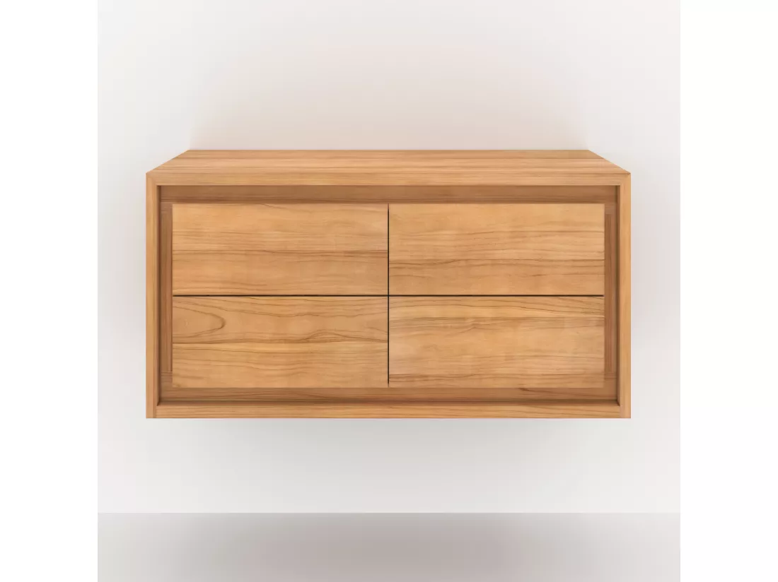 Meuble de salle de bain suspendu en bois de teck 90 cm - Hera