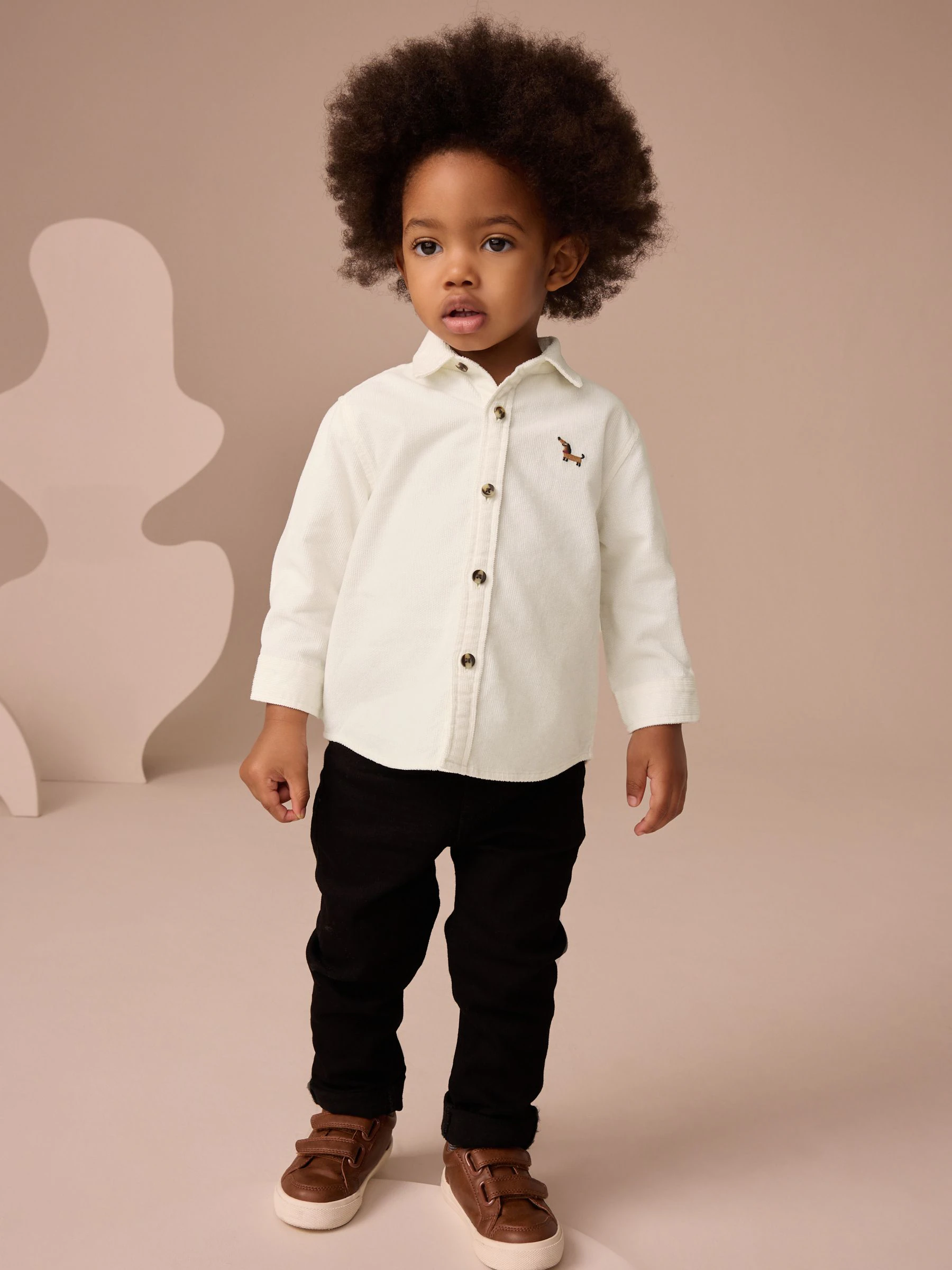 Ecru - Corduroy overhemd met lange mouwen en personage (3mnd-7jr)