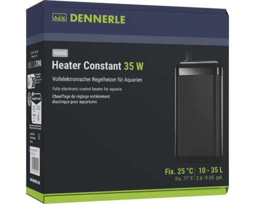 Dennerle Heater Constante aquariumverwarmer, volledig elektronisch regelbare verwarming voor aquaria tot ca. 35 liter, onbreekbare kunststof behuizing, temperatuurregeling tot 25 °C, 35 W