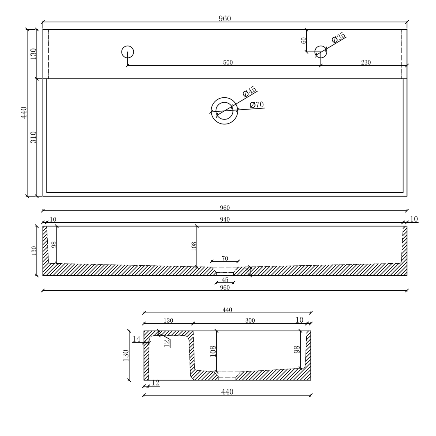 Sapho Quadrado betonnen wastafel 96x44cm wit zandsteen met 2 kraangaten