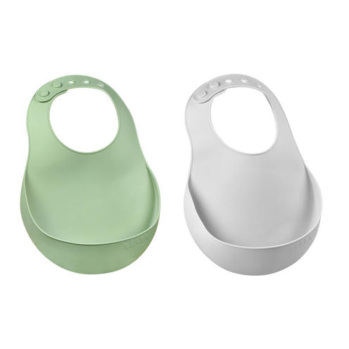Lot de 2 Bavoirs silicone Light Mist/Sage Green - BEABA