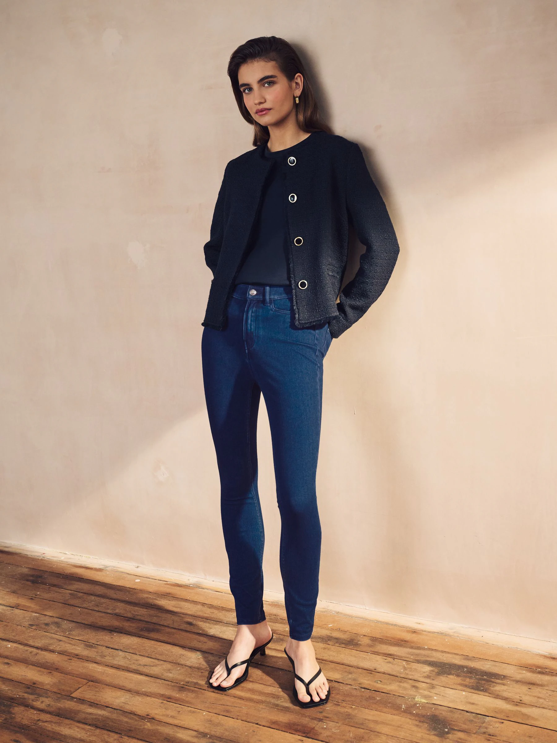 Donkerblauw - Jersey denim legging met gulpsluiting