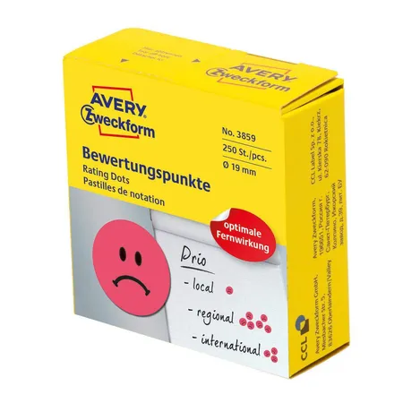 Avery Zweckform 3859 Bewertungspunkte Ø 19 mm, 1 Rolle/250 Etiketten, rot
