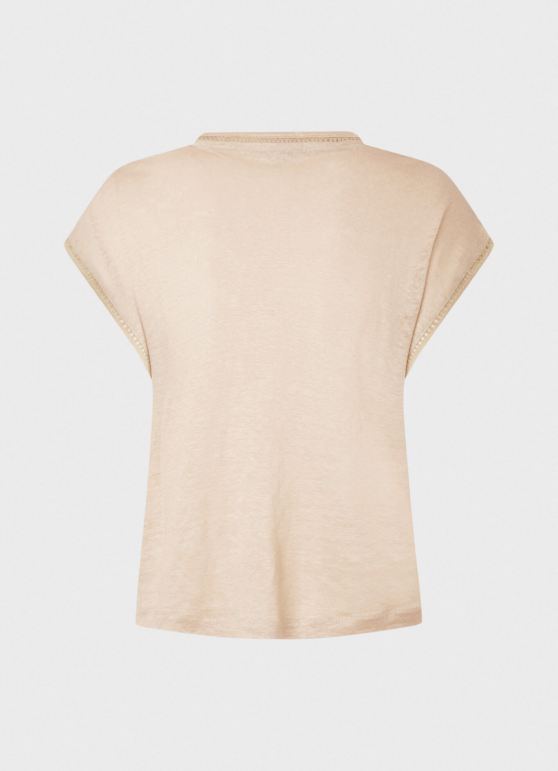 Camiseta de linho com decote em V - bege pedra