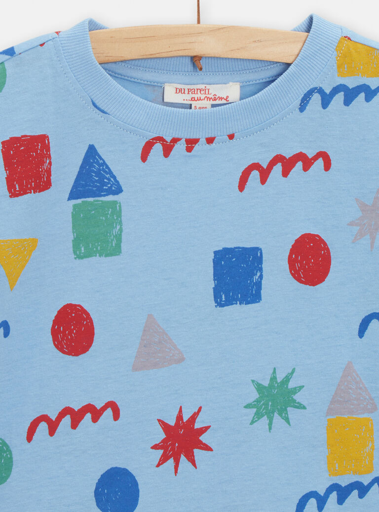 T-shirt bleu imprimé formes géométriques pour garçon