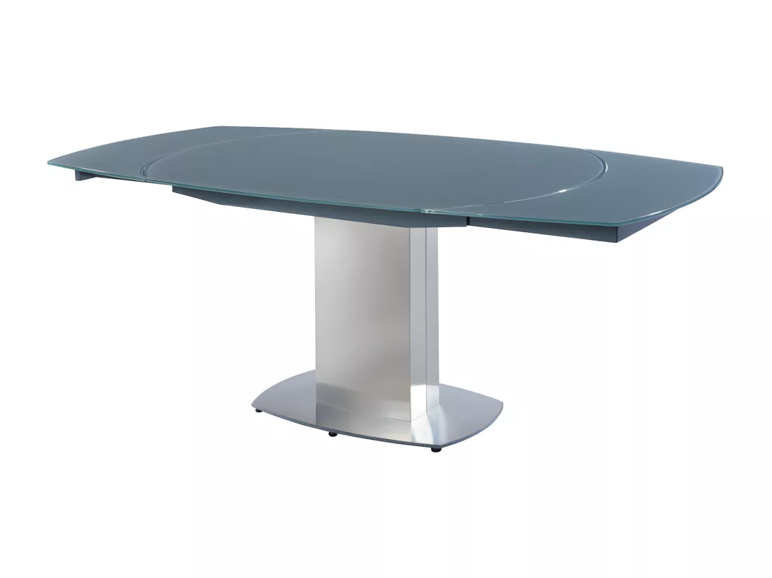 Table à manger extensible TALICIA - Verre trempé & métal - 6 à 8 personnes - Coloris Gris