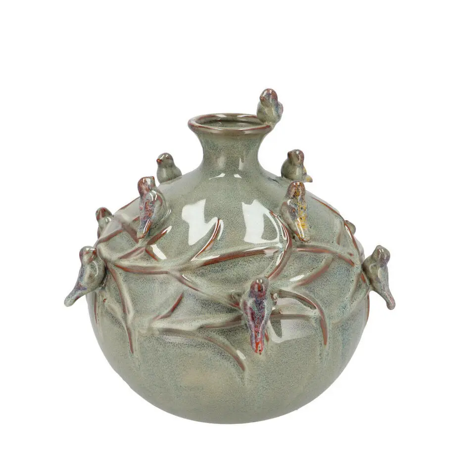 DK Design Vaas Vogels - mosgroen - D14 x H14 cm