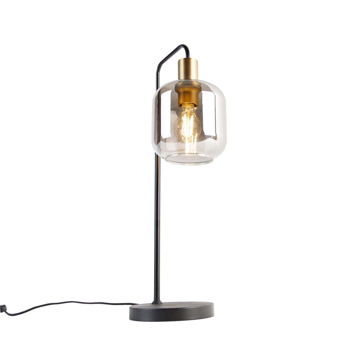 Smart tafellamp zwart met goud en smoke glas incl. Wifi A60 - Zuzanna