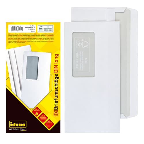 Idena Briefumschläge 75g/m² selbstklebend mit Fenster weiß DIN lang 25 Stück