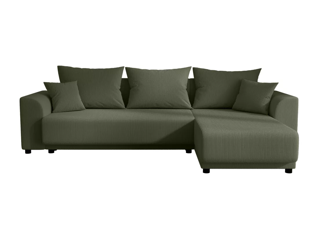 Canapé d'angle convertible et réversible en velours côtelé vert kaki NESSARO