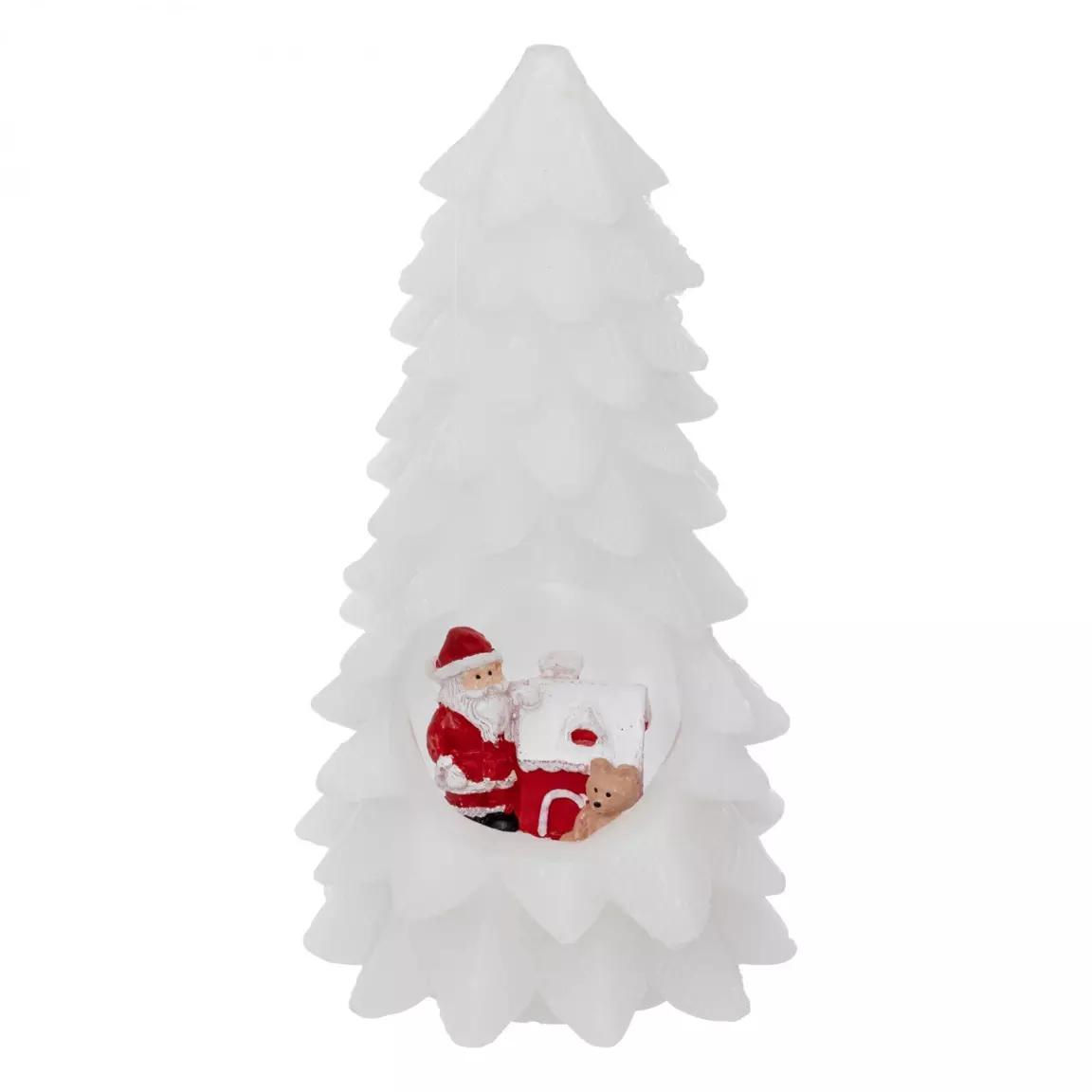 Bougie LED (H20 cm) Sapin et Père Noël Blanc