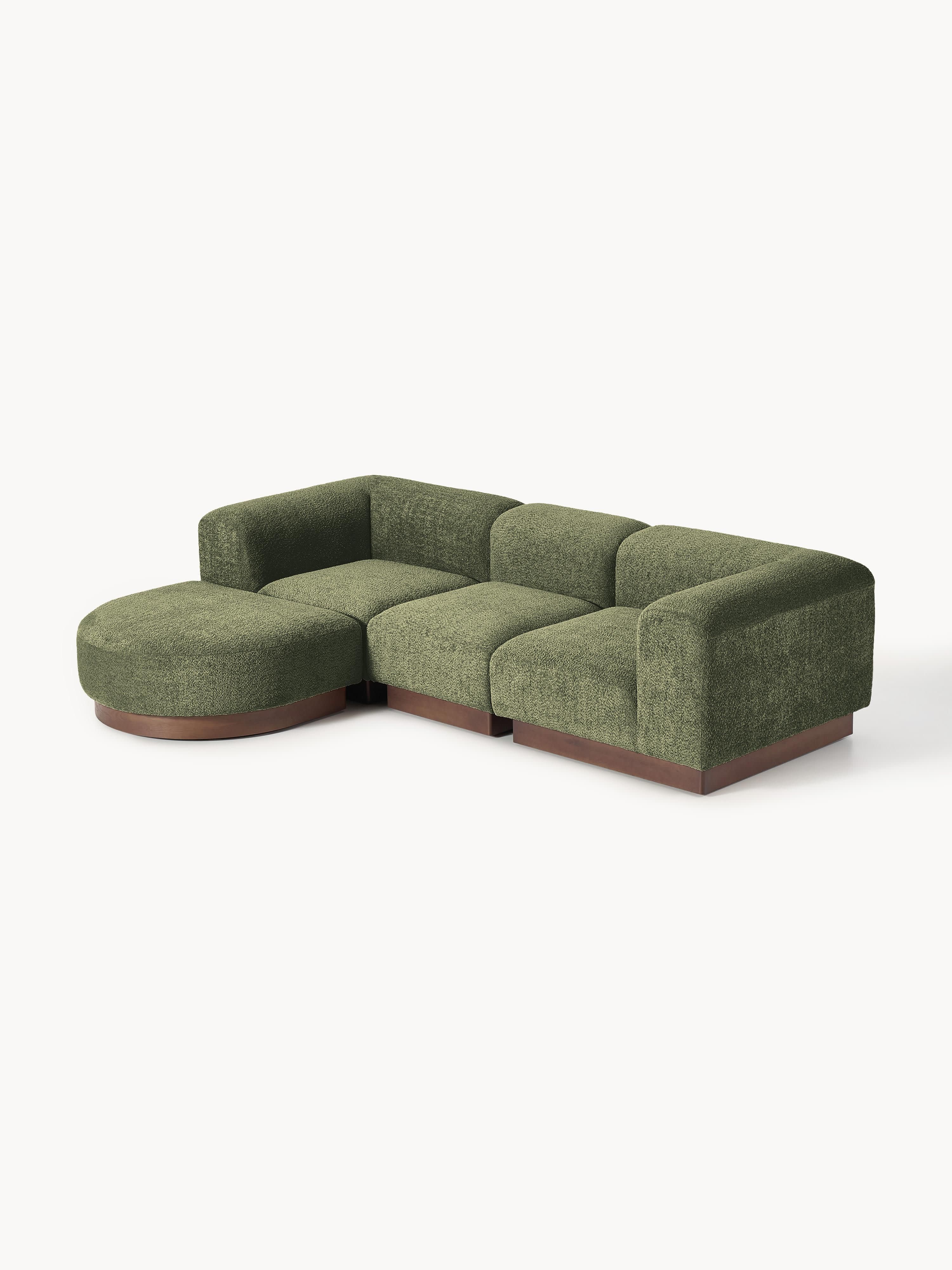 Modulaire bank Natalie (3-zits) uit teddy-bouclé met poef (links/rechts)