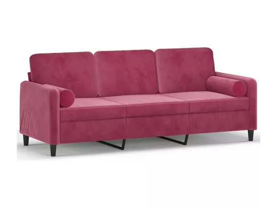 Canapé 3 places avec oreillers bordeaux 180 cm velours
