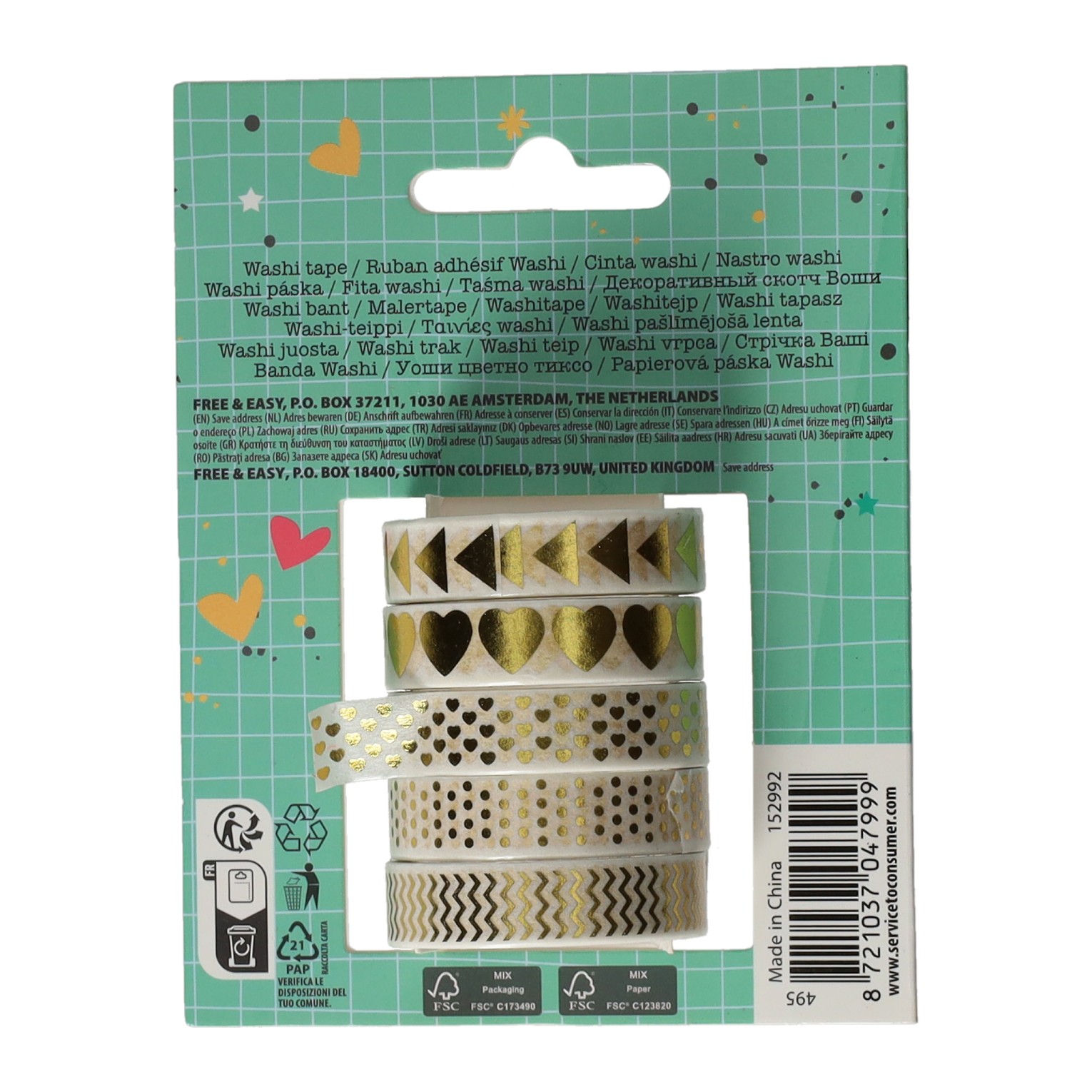 Tape Washi Papier, Set van 5