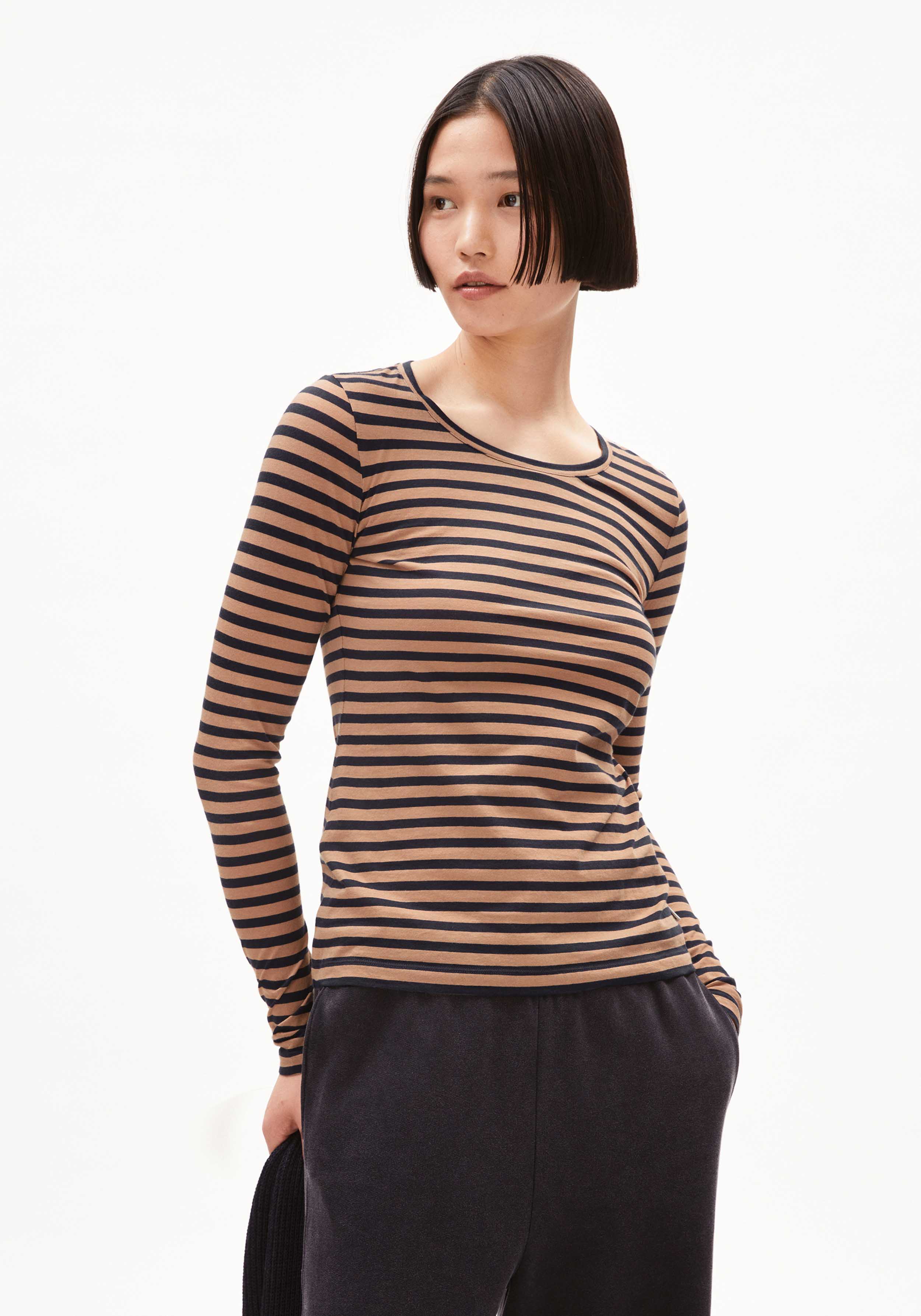 Armedangels Longsleeve Enriccaa Stripes Cinnamon Dust-Night Sky
