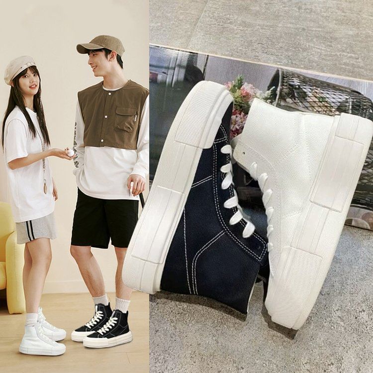 Asterisk - Matching Platform Plain Lace-Up High Top Canvas Sneakers voor Koppels