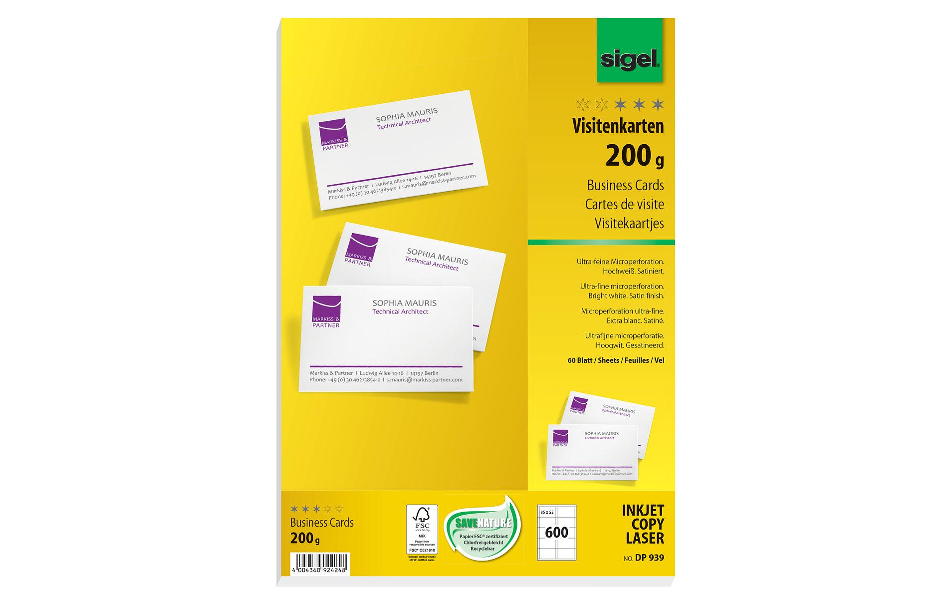 Visitenkarten-Etiketten 8.5 x 5.5 cm, 60 Blatt, 200 g, WeissBlanko-Visitenkarten zum Bedrucken