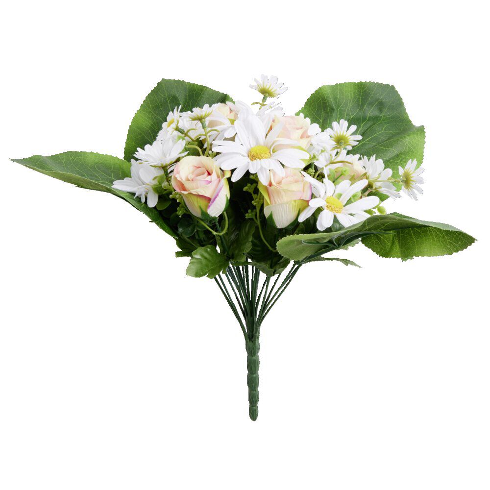 Bouquet fleurs artificielles marguerites et roses 24 têtes H38cm
