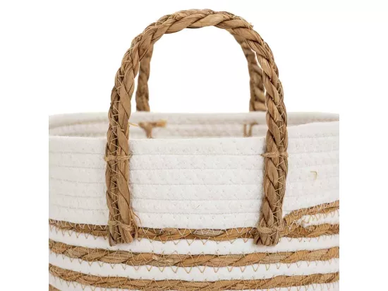 Panier en fibres naturelles et coton blanc D24x20/28,5