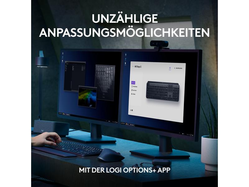 Logitech Tastatur MX Keys S Plus CH-Layout mit Handgelenkau Komfortable Tastatur mit Multi-Device Kopplung und intelligenter Beleuchtung