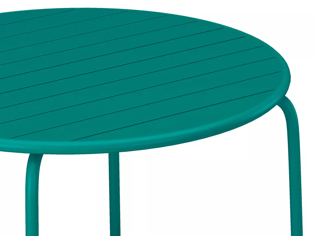 Salle à manger de jardin en métal - une table D.110 cm et 4 fauteuils empilables - Bleu canard - MIRMANDE de MYLIA