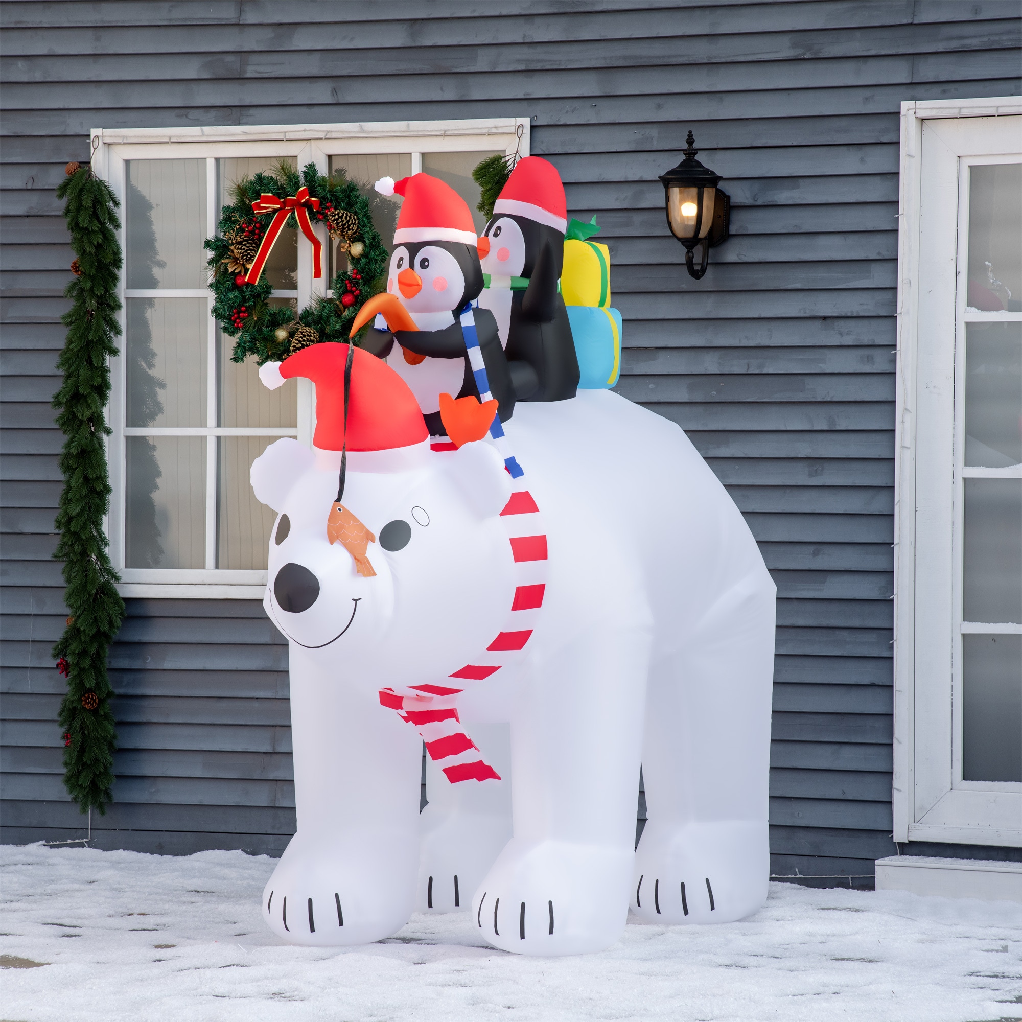 HOMCOM Aufblasbarer Pinguin und Eisbär mit Beleuchtung bunt 227B x 113T x 206H cm