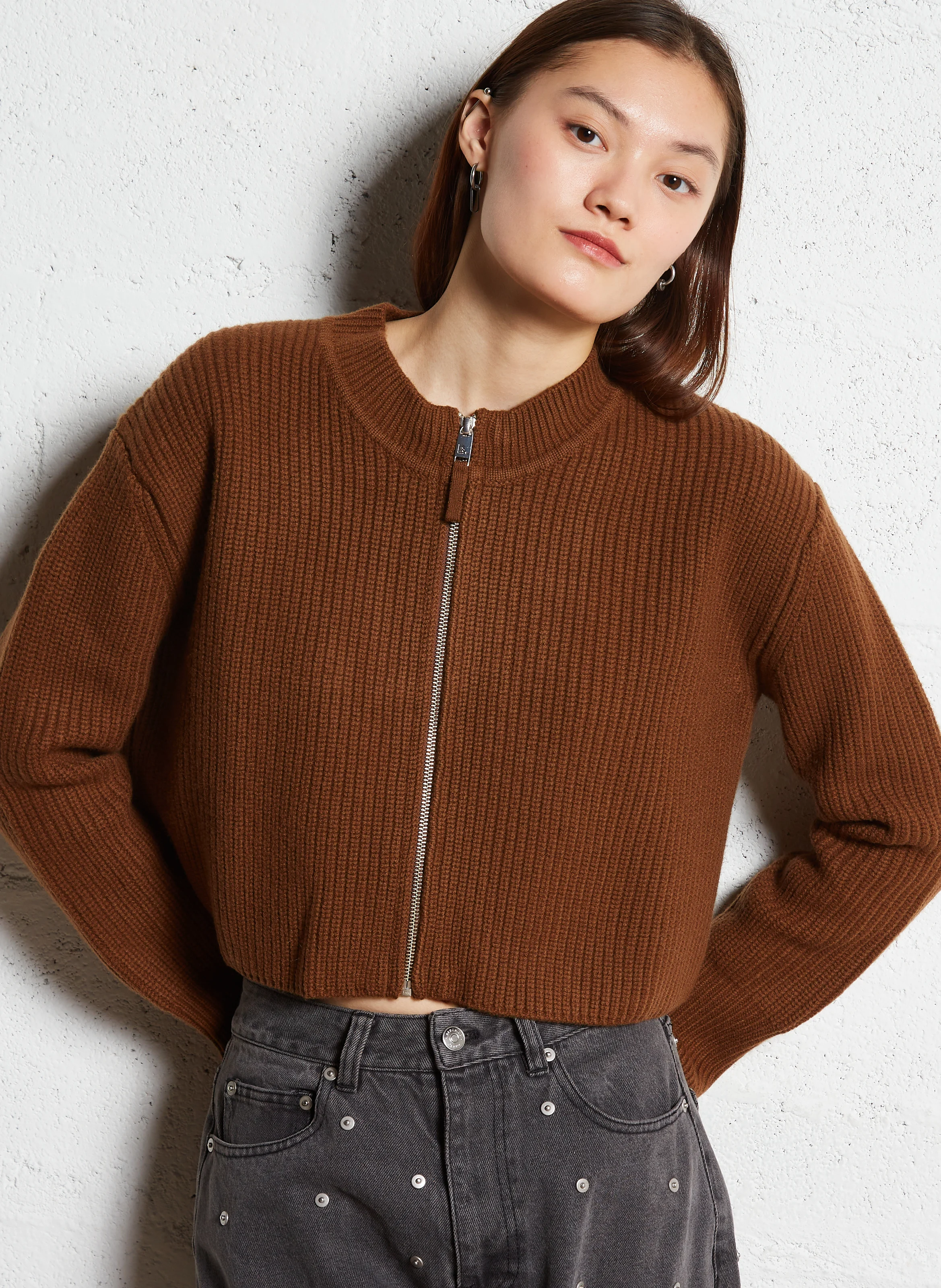 GUSTIN - Gilet court en laine mérinos | Marron