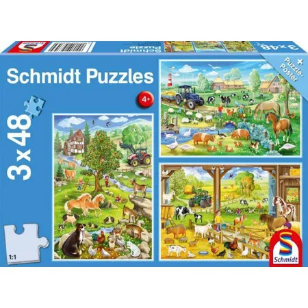Schmidt Spiele KinderPuzzle - Teile Bauernhof, 3x48 Teile