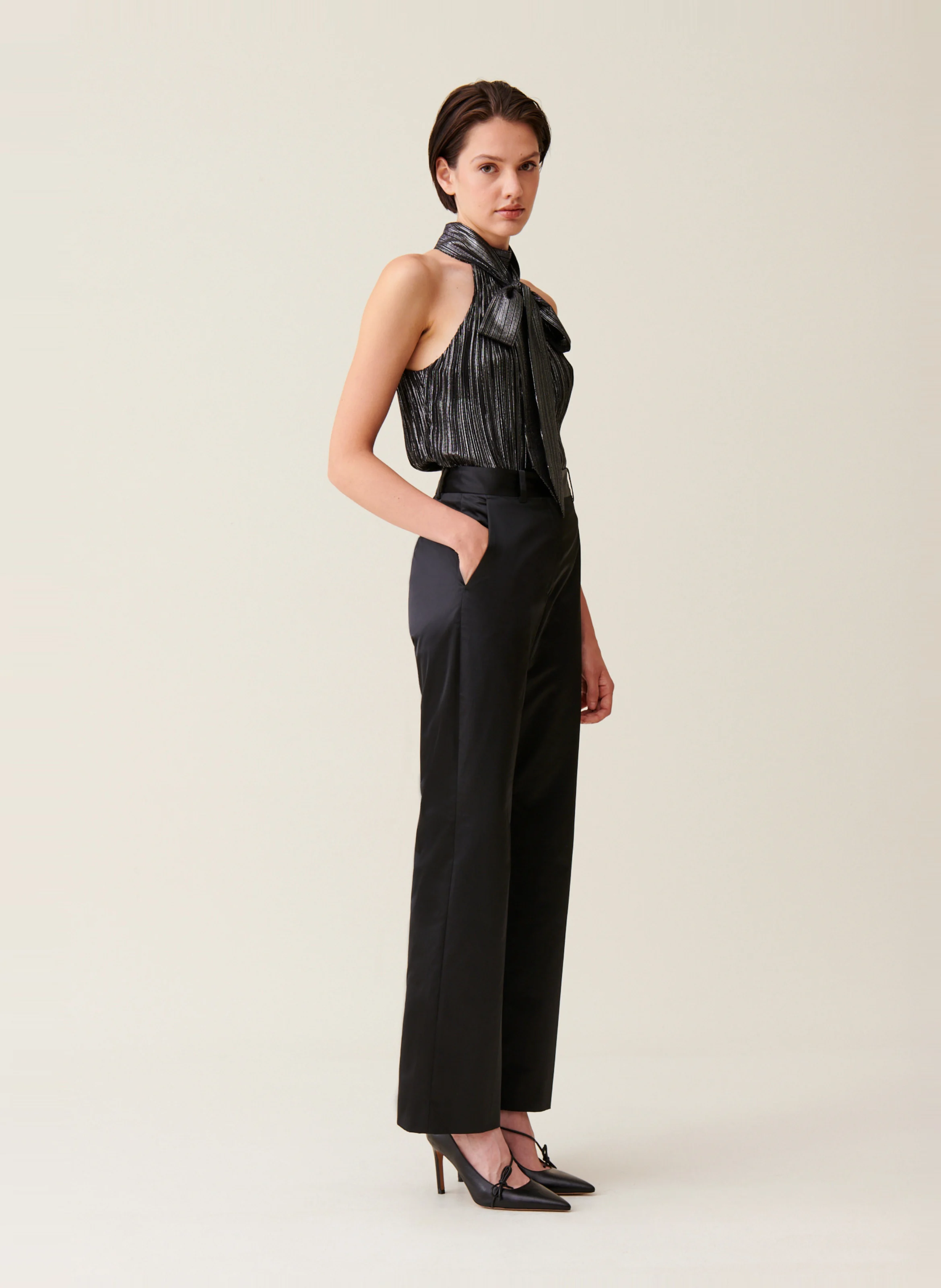 Pantalon droit satiné | Noir