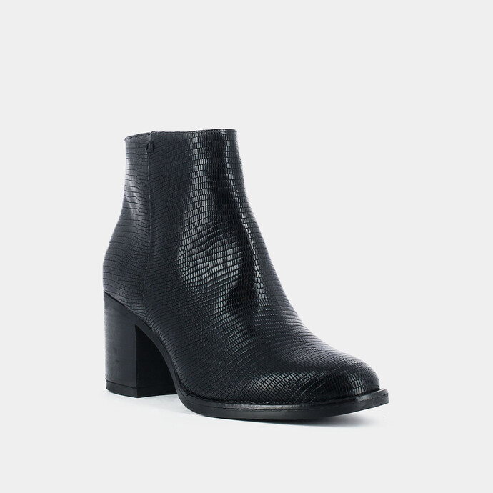 Bottines à talon  en cuir reptile noir